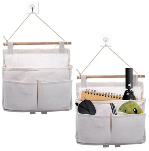 Aimeke 2 Stück Hängetasche Hängende Aufbewahrungstasche Faltbares Hängeaufbewahrung mit Klebriger Haken Wandorganizer Hängend für Schlafzimmer Bad Kinderzimmer Diele