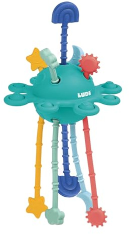 LUDI Zippy Toy - Juguete de estimulación multisensorial - Diferentes texturas - Ergonómico - Material flexible - A partir de 10 meses - Alivia el empuje dental - Destreza y motricidad - 14 x 21 x 14