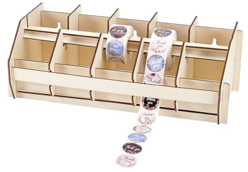 PH PandaHall Label Roll Holder Adjustable Sticker Roll Organizer Wooden Label Stand Dispenser Label Holder Accessories for Shipping Supplies Desktop Industrial Printer Home Office Organizer