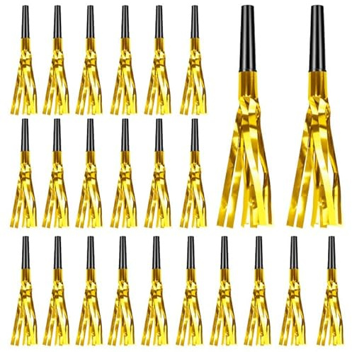 Party Blowers 24 PCS Gold Noise Makers Easter Fathers Day Fun Party Favors Children Birthday Party Favors kid Noise Makers for Sporting Events Party Whistles Birthday Horns New Years Halloween Party