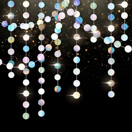 52Ft Papier Girlande, 4 Stück Bunt Glitzer Dots Garland, Runde Hängende Garland Party Deko für Discokugel Fasching Party, Geburtstag, Hochzeit, Babyparty, Urlaubs, Weihnachten, Iridescent Banner
