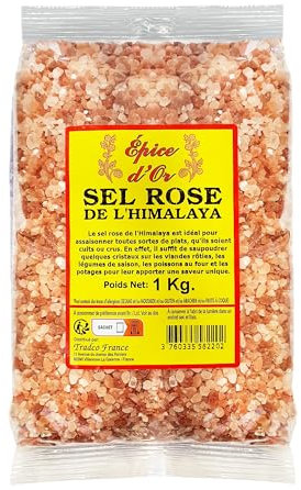 Sel Rose de l'Himalaya 1kg - Epice d'Or, Riche En Minéraux, Non raffiné, 100% Naturel, Sans Additifs Et Sans Conservateurs