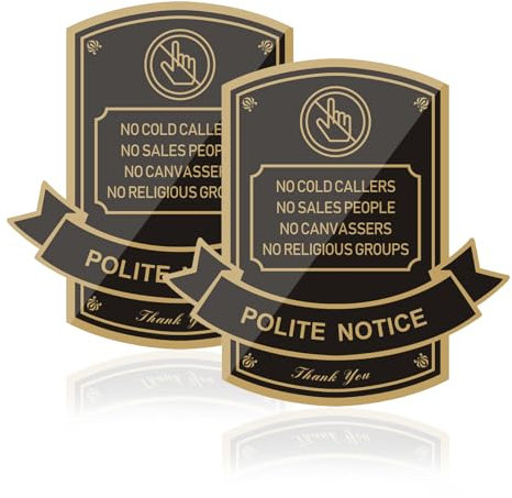 Acuxiaza 2 Pack No Cold Callers Sign for Front Door 12x12 cm No Cold Calling Sign Polite Notice Sticker Acrylic Self Adhesive Signs for House Business Stores Door Windows Indoor and Outdoor