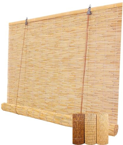 Reed Rollo-Fensterrollo, natürlicher Bambus, für Fenster, Außenrollos für Terrasse, Raffrollo, Außenrollos mit einfacher Installation
