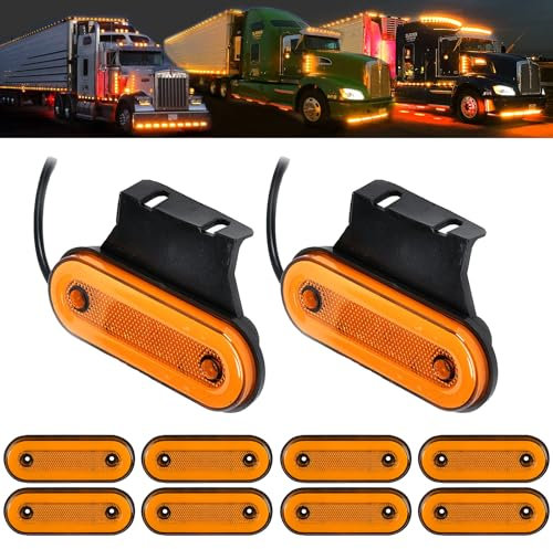 10PCS LED Side Marker Lights with Support, 12-24V Clearance Lights for Truck, Trailer, RV, Lorry, Camper Van, Caravan, Front & Rear Position Lamps