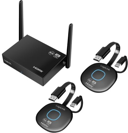 LogiLink HDW0112 – HDMI-BYOD (Bring Your Own Devices) videokonferenssats, trådlös, 50 m, 30 till 1, Multicast, 4K@60 Hz, data/videor enkelt visa/dela på TV:n via WLAN-HDMI
