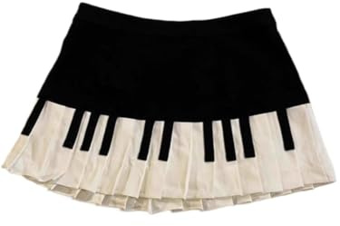TYATVS Piano Skirt Mini Skirts for Women High Waisted Short Piano Skirt Y2k Harajuku Dark Coquette Aesthetic Grunge, A-Black-1, S