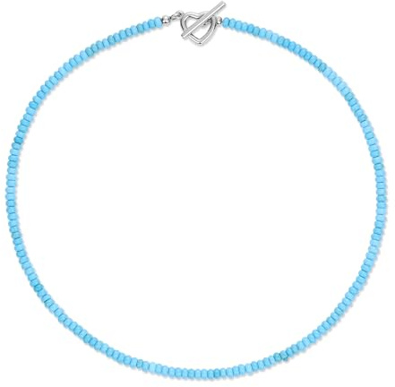 GAVU Türkis-Perlenkette mit Herz Verschluss 4x2 mm Edelstein Halskette für Damen
