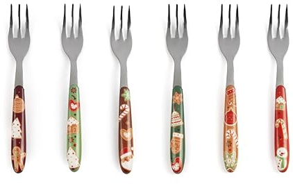 Excelsa Wonderful Ginger Set 6 Forchettine da Dolce Natalizie, Acciaio Inox, Decorazione Invernale