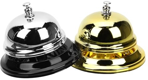 FOMIYES Campana de Escritorio Metálica para Llamada de Cena Timbre de Servicio para Restaurante y Hotel Campana de Mesa para Juegos y Capacitación 2 Piezas Oro y Plata