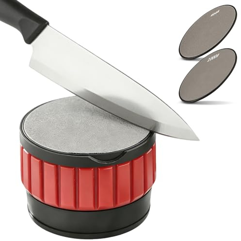 KINDLUME Knivslip, rullslip, knivslipning, professionell knivslipare, manuell slipare med 2 slipstenar (600/1000), för köksknivar, sax, hushållsverktyg (röd)