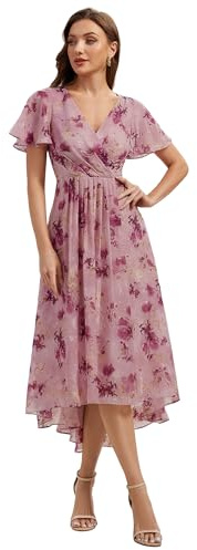 Ever-Pretty Robe D'invitée Mariage À Pois pour Femme Col V Manches Papillon Coupe Asymétrique Évasée Élégante EG02762