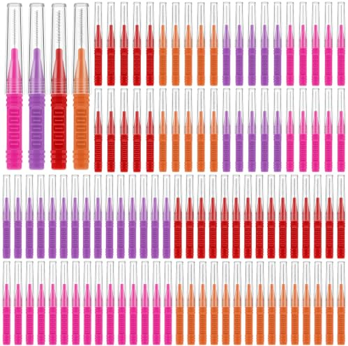 RAYITO 100 Pcs Interdental Brushes, 3 Sizes Soft Dental Brushes | Toothpicks Dental Floss Brush Floss Sticks Dental for Braces Oral Cleaning(4 Colors)