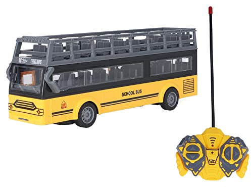 Mrisata Jouet de Bus Scolaire RC, Bus à Deux étages télécommandé à L'échelle 1:24 avec Contrôle à 4 Canaux, Ouverture des Portes, Accélération et Décélération (QH204 7 Autobus Scolaire)