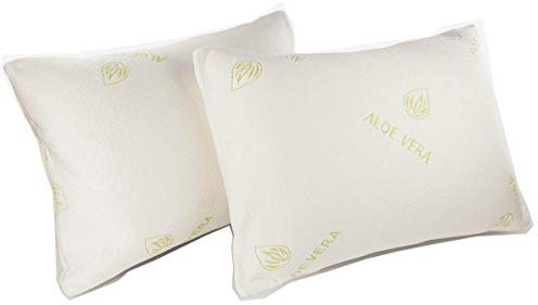 CHILIMILII Natural Aloe Vera Memory Foam Pillows, Orthopedic Anti Mite Pillows, Extra Fill, Anti Allergenic (2 Pack)