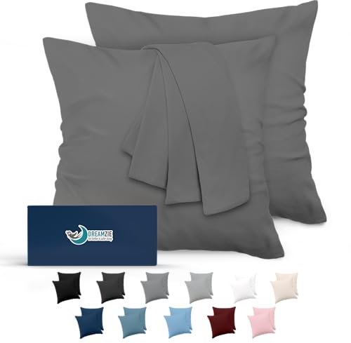 Kissenbezug 60x60 Anthrazit 2er Set Mikrofaser Oeko-TEX Zertifiziert Dreamzie - Kopfkissenbezug 60x60 Weich