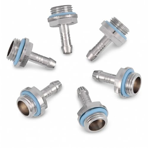 Bewinner Barb Fittings 6 PCS PC Vattenkylning Två Jet Fitting G1 / 4 Gänga Barb Röranslutning, Rostfritt stål (7,2 mm)