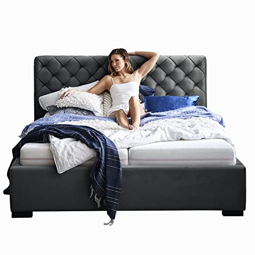 Moebella ELSA Bett 180x200, Bettgestell mit Lattenrost und Bettkasten, unterschiedliche Größen (Bett 140x200, 160x200, 200x200), ohne Matratze, Polsterbett, Jugendbett, Bed, Doppelbett
