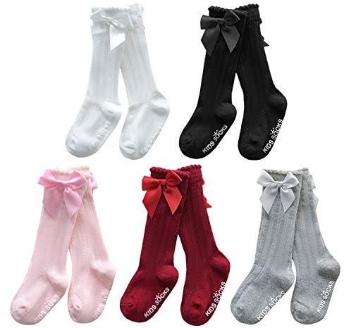 XPXGMT 5 Pairs Bow Spanish Baby Girls Knee High Socks Cotton Newborn Socks Stockings 6-12 Months