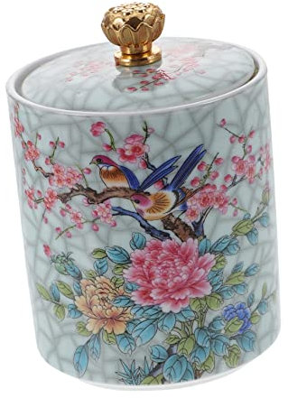 Luxshiny Ceramic Tea Canister - Small Loose Tea Coffee Sugar Storage Container Jar Vintage Style Kitchen Countertop Decoration Jar - 245ml