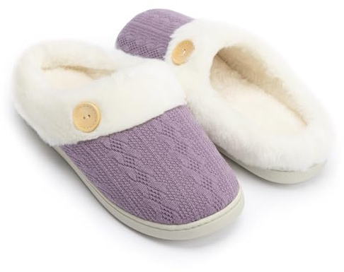 Chantomoo Pantoufles confortables en mousse à mémoire de forme pour femme - Doublure en fausse fourrure - Chaussons chauds à enfiler - Semelle en caoutchouc antidérapante,Violet,38/39 EU