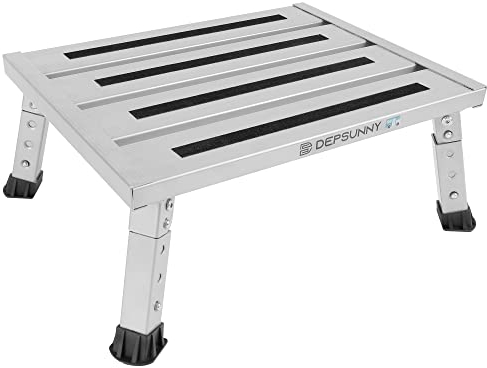 DEPSUNNY Adjustable Height Aluminum Caravan Step, Foldable Motorhome Step Stool, Platform Step, Supports Up to 1,000 lb, Non-Slip Rubber Feet and Platform Mat, Easy to Carry