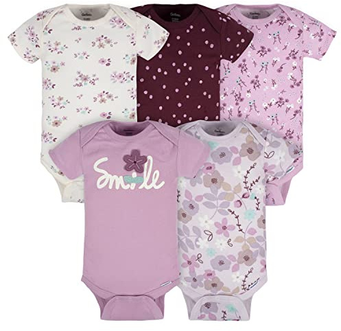 Gerber Baby Girls Confezione da 5 tutine a maniche corte Variety Body, Lavender Garden, 3-6 mesi