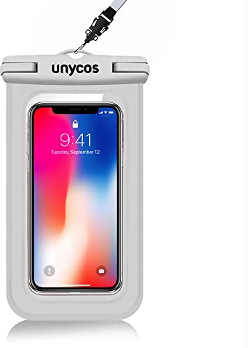 unycos - Funda para Móvil Impermeable IPX8 Universal, Sumergible con Correa para Colgar, Bolsa Estanca, iPhone 16 15 14 13 Air/Mini/Pro MAX, Xiaomi 14 13, Galaxy S24 S23 S22, Sony hasta 6,9 (Blanco)