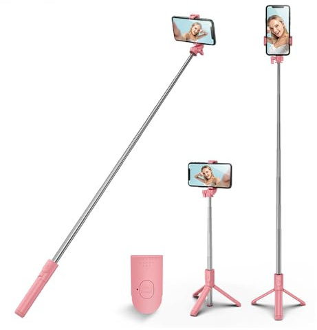 HCTian Selfie Stick Tripod,3 in 1 Extendable 360° Rotation Tripod Stand with Detachable Wireless Remote Portable Mobile Phone Holder Compatible with iPhone,Android,samsung (pink)