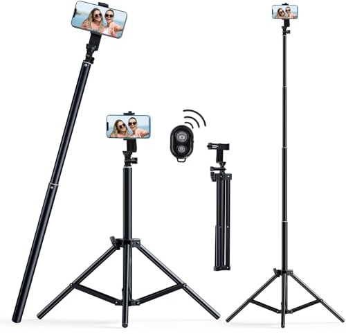 160cm Bluetooth Handy Stativ für Smartphone, All-in-One stabil Selfie-Stick Erweiterbarer Aluminium Handystativhalter mit Fernauslöser Kompatibel für iPhone/Camera