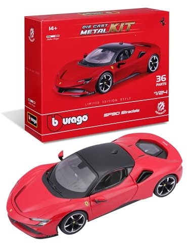 BBURAGO - Ferrari R&P SF90 Stradale modellbyggsats - Realistisk bilmodell i skala 1:24, officiell Ferrari-licens, rekommenderad från 14 år