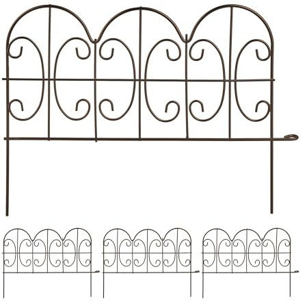 Relaxdays Beeteinfassung, 4er Set, Metall, HxB: je 28 x 38,5 cm, Beetumrandung für Garten, Zierzaun zum Stecken, Bronze