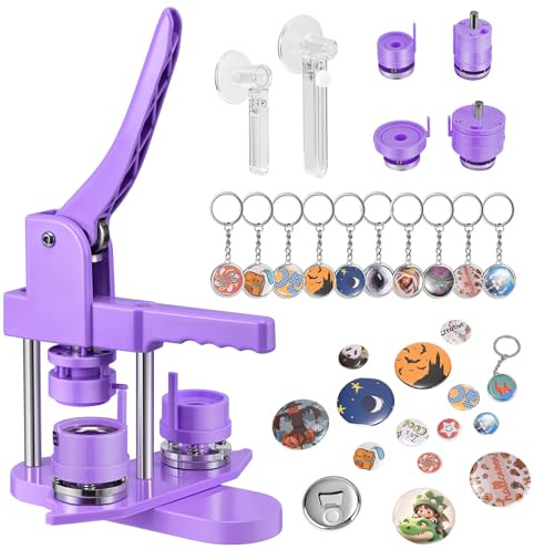 Badge Maker 32+58mm 200 Sets Button Maker Machine, DIY Pin Badge Making Kit Badge Punch Press Machine with 10 Bottle Openers, 10 Key Rings, Moulds and Circle Paper Cutter Plastic KEYSAFER