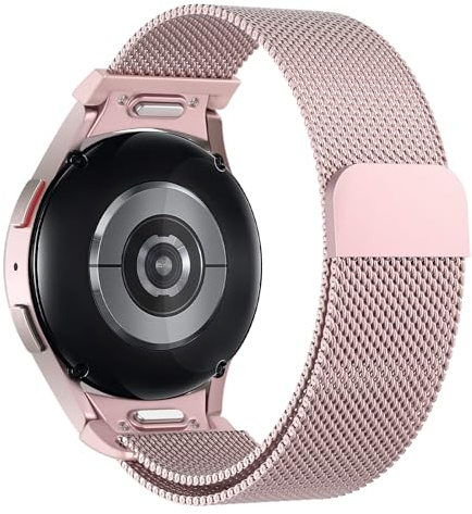 Astorgos One Click Mesh-Metallarmbänder, kompatibel mit Samsung Galaxy Watch 7 FE 6 5 4 40 mm 44 mm/Watch 6 4 Classic 43 mm, 47 mm, 42 mm, 46 mm/5 Pro 45 mm, Edelstahlband, Magnetverschluss, rosarot