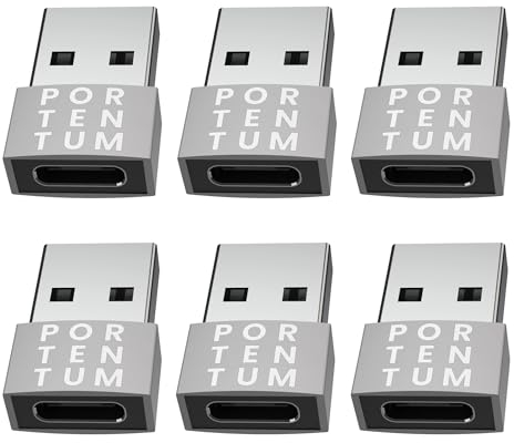 PORTENTUM Adattatore USB a USB C 6X – Velocità 480MB – Lo zinco premium consente ad alta resistenza al calore – Adattatore USB a USB C con soli 4 grammi