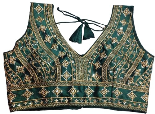 TreegoArt Fashion Blusa confeccionada sin Mangas de Seda Tussar para Mujer Top de diseñador para Sari y Lehenga Choli -(BL3-M)