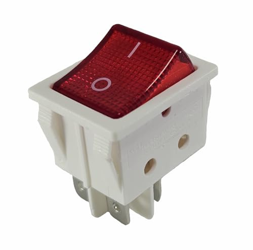 Wippschalter weiß, 4 Pin 16A 250VAC 30x22mm Rote Wippe beleuchtet