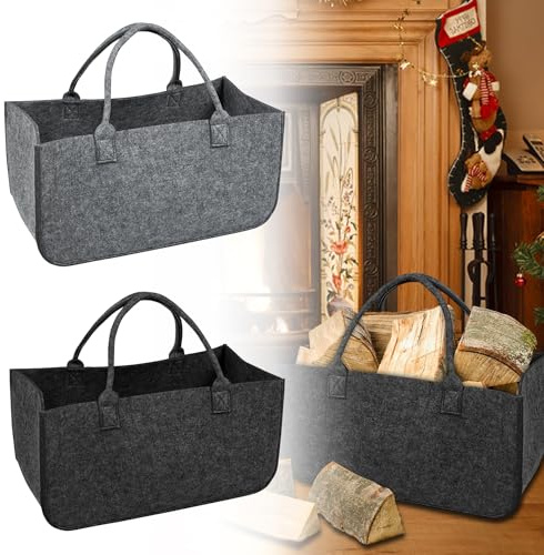 MAYTIIMO 2 stycken vikbar vedväska av filt shoppingväska filtväska för ved 50 x 25 x 25 cm multifunktionell förvaringsväska vedkorg för ved, ljusgrå