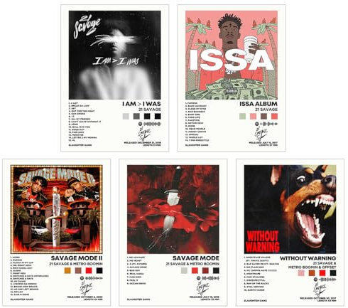 21 Savage Album Cover Autografata Limitata Poster Stampa Rapper Musica Poster Artistici da Parete Estetica per Camera da Letto per Ragazze e Ragazze 20,3 x 25,4 cm Senza Cornice