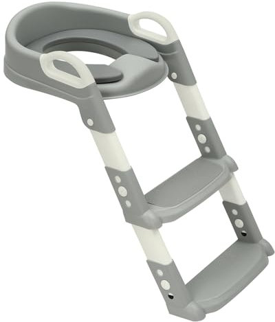 Toilettensitz Kinder mit Treppe, Toilettentrainer für Kinder von 2-7 Jahren, Klappbar Kinder-Treppen-Toilettensitz, Höhenverstellbar, Kinder WC Sitz mit Abnehmbare PU-Kissen, Weiß