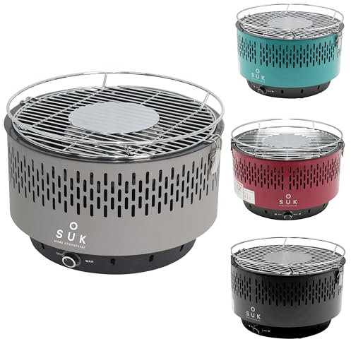 SOUK ONE Barbacoa de mesa con ventilación activa, barbacoa de carbón vegetal con ventilador, barbacoa de camping barbacoa exterior (gris)