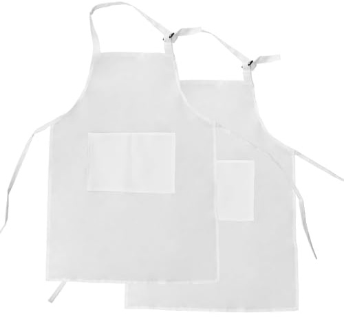 JRSHIRLEYLTD 2pcs grembiule da cucina per bambini, unisex durevole abbigliamento da chef per bambini, grembiule da forno durevole, per cucina, ristorante, artigianato, pittura, giardinaggio (bianco)