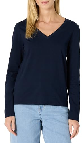 Amazon Essentials T-shirt Col en V à Manches Longues Coupe Classique 100% Coton Femme, Bleu Marine, M