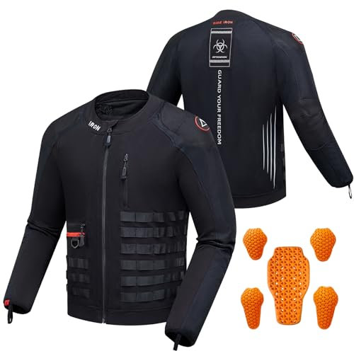 IRON JIA'S Motorradjacke Herren Schutzjacke protektorenjacke 1×Rückenprotektor(CE-1) 2×Schulterprotektor(CE-2) 2×Ellbogenschützer(CE-2) M