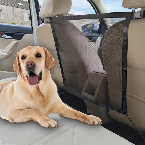 ROCKFEELTEE Universal Dog Car Net Barrier – Sturdy Mesh, Easy Install, Breathable Design, Easy to Clean, Flexible Bungee Cords for Adjustable Fit 23×23 (Black)