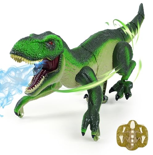Funbud Remote Control Dinosaur Toy for Kids - Birthday Gifts for Ages 3 4 5 6 7 8 9 10 11 12 Year Old, RC Walking Dino with Roaring Sound & Spray & Light, Interactive Toy for Boys Age 3-12