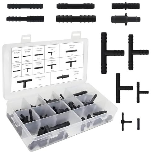 JIHXYER Micro Drip T-Stück, 125 Stück Universal Schlauchverbinder (12 Größen), für Auto, Gartenbewässerung, Tropfsysteme, Schwarz