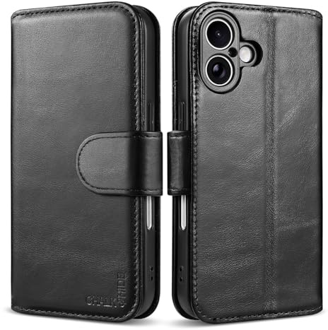 CHALK & HIDE Genuine Leather Wallet Case for iPhone 17 (6.3) | RFID Blocking Card Slots, Magnetic Flip Cover, Kickstand | Premium Book-Style Protective Case - Black