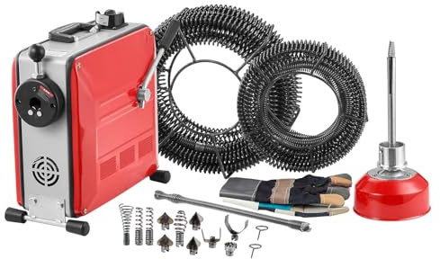VEVOR Macchina Sturatubi Elettrica per Scarico di Tubi, 850 W, 1400 giri/min, con Cavo a Molla in Acciaio, Pulitrice per Tubi di Scarico con 11 Taglierine per Pulizia Fognature Docce Bagni Cucine
