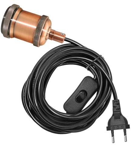 E27 Lampenfassung mit Schalter mit Stecker,Lampensockel Mit 5M Netzkabel, Champagnerfarbenes Pendelleuchten-Set mit spiralförmigen Ringen Geeignet für DIY-Pendelleuchten Verschiedene Lampenschirme